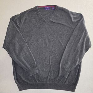 Alan Flusser Men's Heather Gray Cotton Cashmere Pullover Sweater V-Neck Size XXL